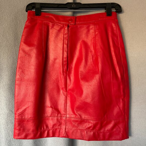 JC Comini Red Genuine Leather Pencil Skirt | Size S/6 | Made in Argentina - Picture 1 of 8